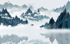 新中式水墨山水画上善若水壁画图