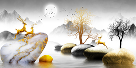 新中式风景背景装饰画