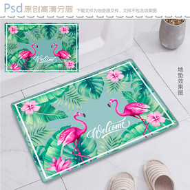 时尚热带植物火烈鸟地垫设计