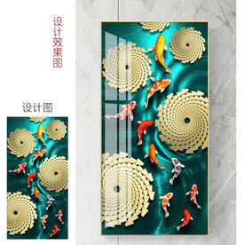 现代轻奢玄关中式九鱼图装饰画