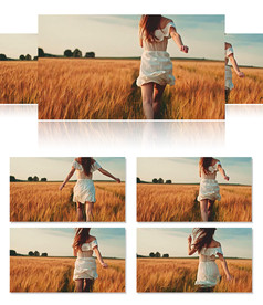 女孩小麦田奔跑高清视频实拍