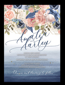 水彩蓝色花卉感谢卡婚礼海报