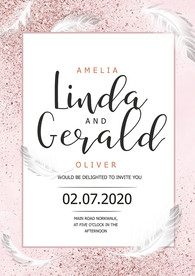 粉色梦幻羽毛婚礼海报