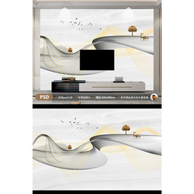 创意水墨烟雾山水背景墙