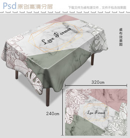 简欧英文大理石纹桌布设计