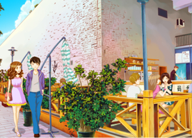 手绘情侣码头艺术卡通素材