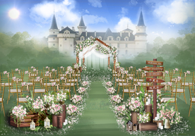 森系草坪白绿粉清新婚礼