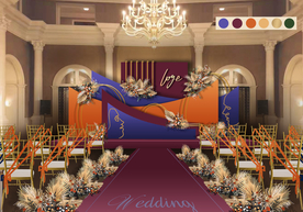 室内橙蓝紫撞色创意婚礼