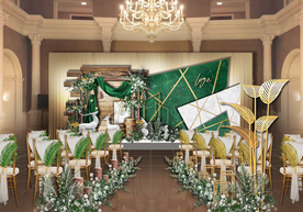 白绿金森系室内撞色婚礼