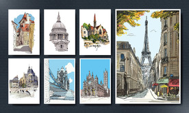 矢量欧洲街景彩绘