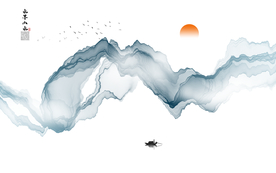 新中式水墨线条山水背景