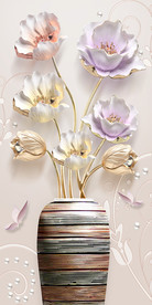 花瓶花花开富贵玄关背景墙