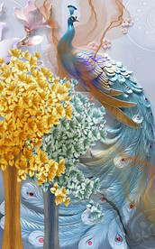 孔雀发财树立体玄关背景墙