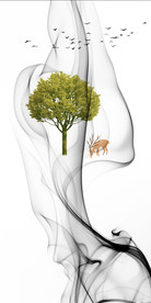 飘带麋鹿发财树玄关背景墙