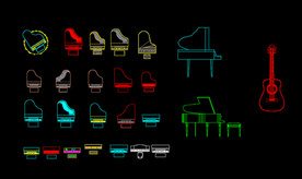 CAD 钢琴 电子琴吉他平立面