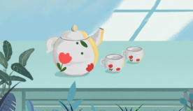 插画手绘茶壶家居盆栽插图