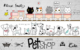 白色砖墙萌宠宠物店工装背景墙