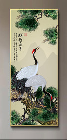 原创玄关松树仙鹤装饰画壁画
