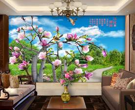 原创玉兰玉堂富贵装饰画背景墙