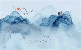 蓝色山水壁纸清新 中式