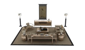 中式沙发桌椅3d模型
