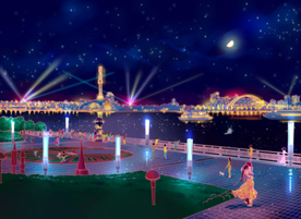 武汉江滩夜晚灯光手绘美景