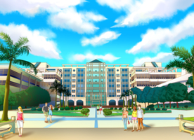 手绘蓝天下暨南大学珠海分校大楼