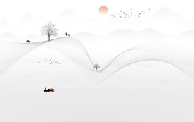 新中式飘带麋鹿背景墙