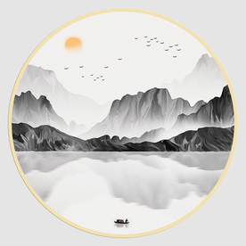 圆形水墨山水
