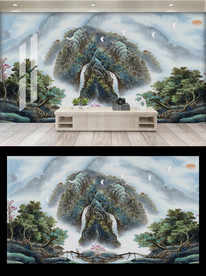 油画山水背景墙