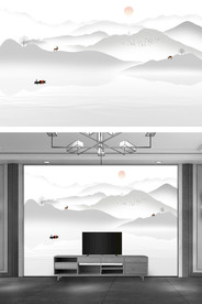 新中式现代简约山水背景墙