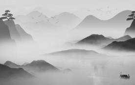 最新中式灰色山水 TIF分层