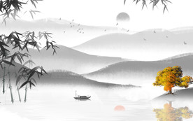 中国风山水画灰色画 TIF分层