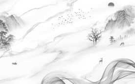 爵士白山水画灰色画 TIF分层