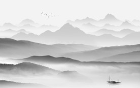 客厅山水画灰色画 TIF分层
