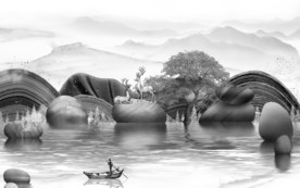 灰色 山水画灰色画 TIF分层