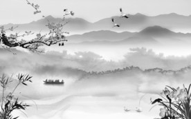 热卖中式灰色山水 TIF分层