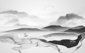 意境 中式灰色山水 TIF分层