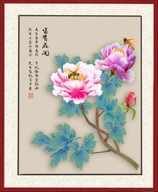 原创牡丹花开富贵装饰画
