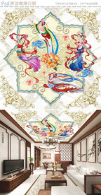 飞天仙女新中式大理石天顶