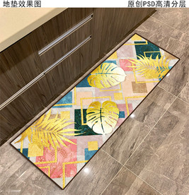 热带植物北欧几何厨房地垫