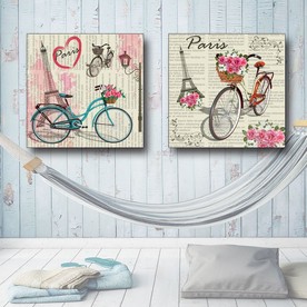 欧式复古建筑花卉自行车装饰画