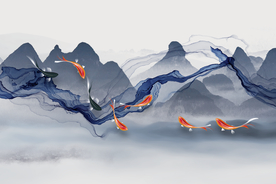 新中式抽像风景背景装饰画