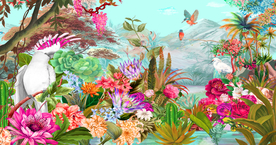 清新植物花鸟背景壁画