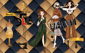 轻奢立体几何服装店工装背景墙