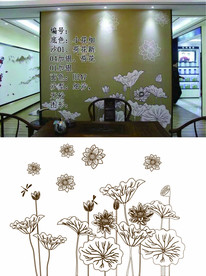 展板荷花硅藻泥双色图