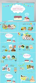 蓝色生日快乐纪念册相册PPT