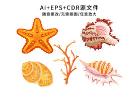 矢量手绘卡通贝壳