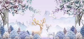 北欧风格浮雕森林麋鹿