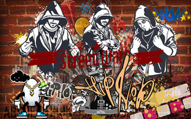 个性红砖墙涂鸦嘻哈工装背景墙